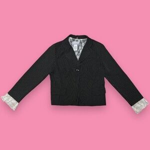 Breakin’ Loose Vintage Office Gothic Pinstripe Lace Detail Blazer Size 11/12